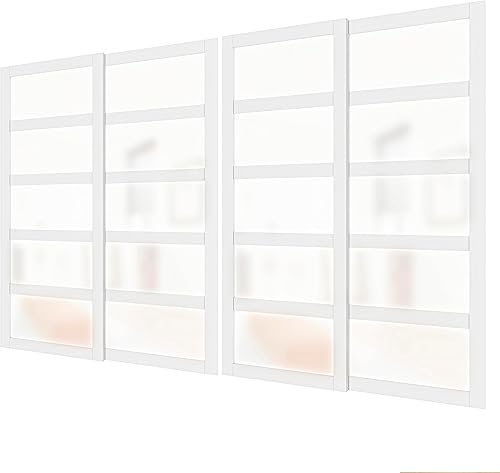 Miniatura 10 de Puerta corrediza de armario, 60 pulgadas (doble 30 pulgadas) x 80 pulgadas, puerta corredera de vidrio esmerilado 5-Lite con kit de riel de hardware
