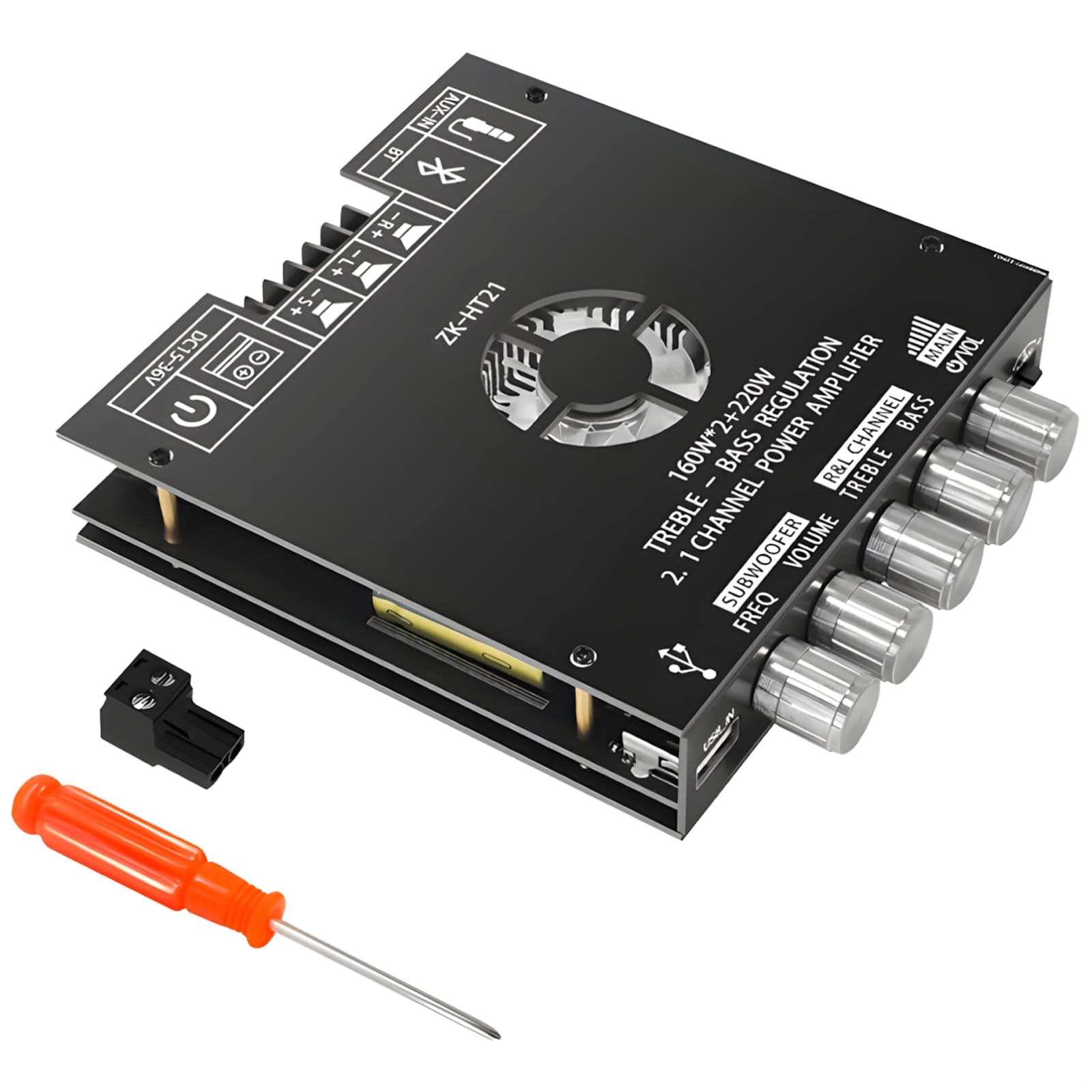 Płyta wzmacniacza 2.1 kanałowa, 160 W + 160 W + 220 W Tda7498E Amp, 5.0 USB Aux, regulowany dźwięk, radiator