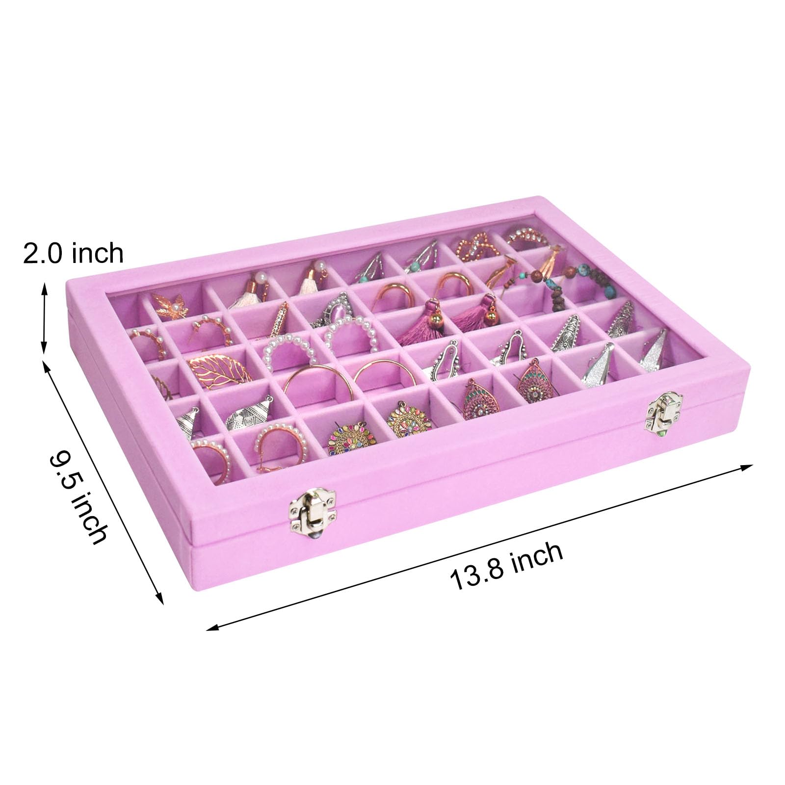 Siveit Bandeja organizadora de joyas con 48 rejillas (48 rejillas, rosa)