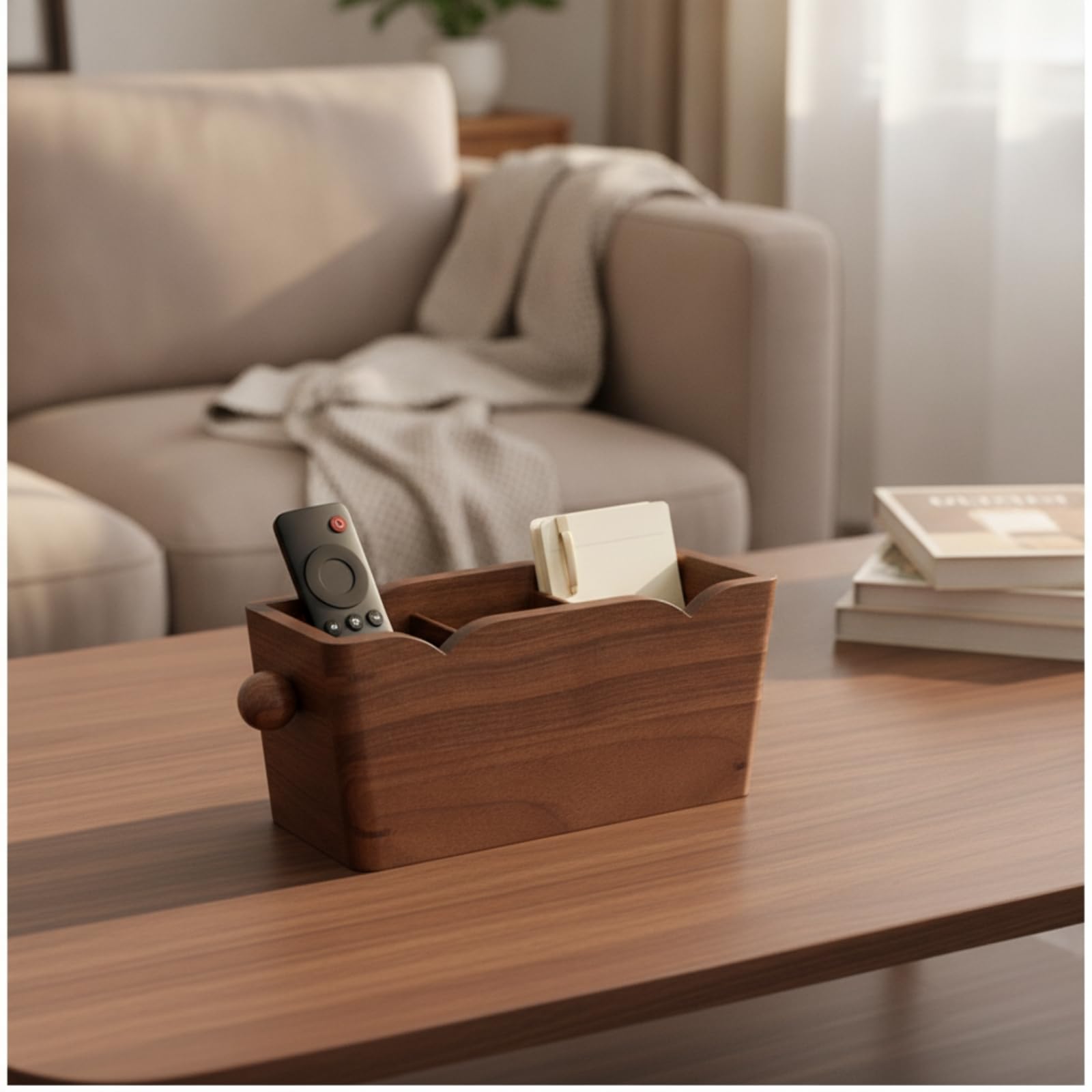 Baoblaze Contenitore da Tavolo in Legno di con Finitura Rustica E Due Scomparti Separati per Telecomandi E Chiavi Adatto per Ingresso Living, 3-Comp Cherry-walnut
