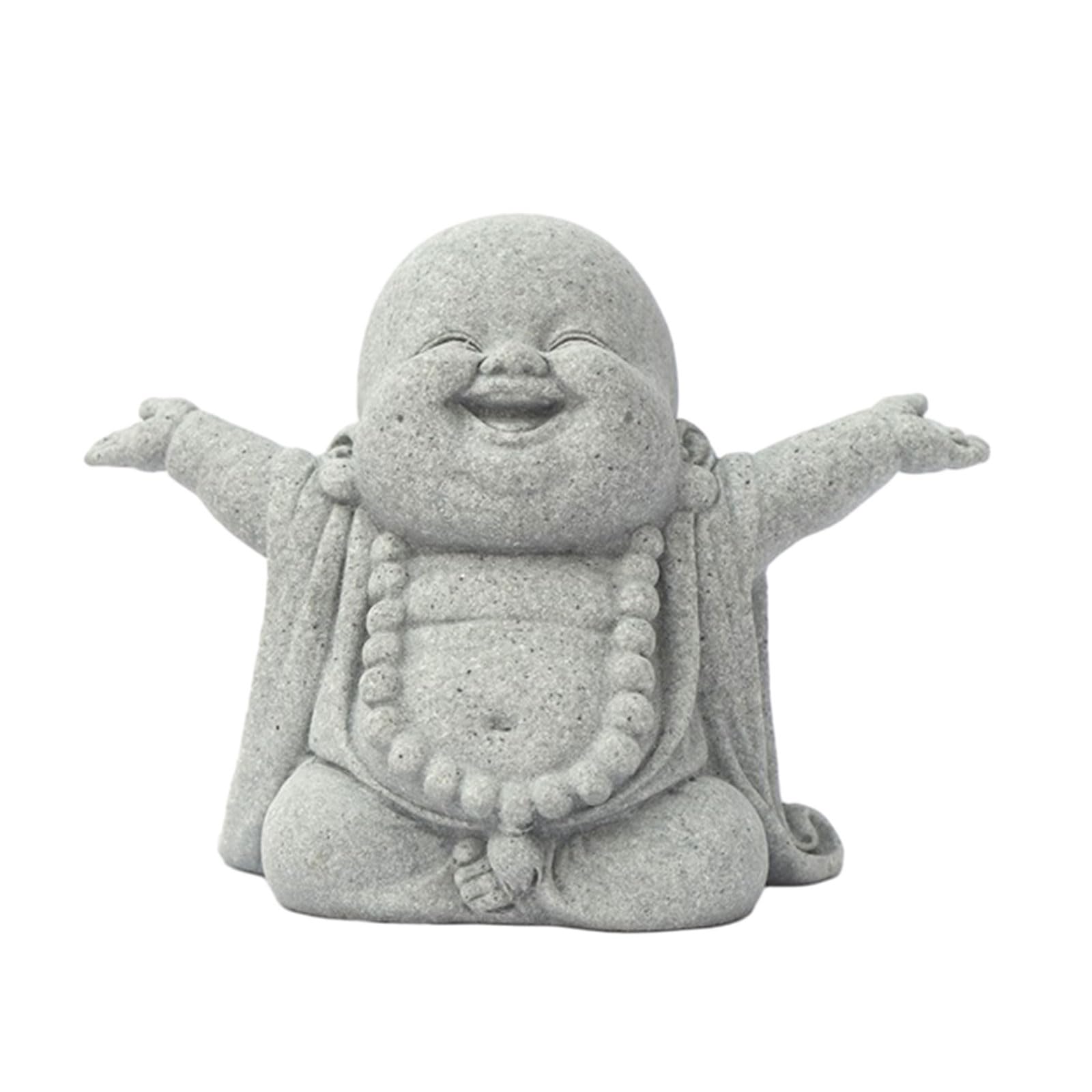 NEWFT Desktop Ornaments Buddhist Monk Sandstone Sign Decoration Sculpture Desktop Fish Decors for Home School