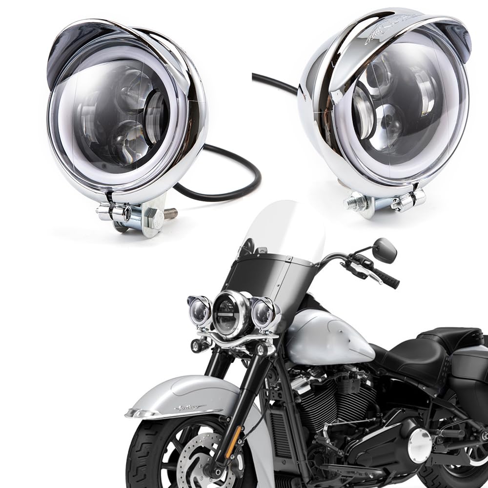 Faros antiniebla para motocicleta, 2 unidades de 4'' 12 V LED blanco ámbar luces diurnas (DRL) auxiliares para cruiser chopper café racer ATV y SUV