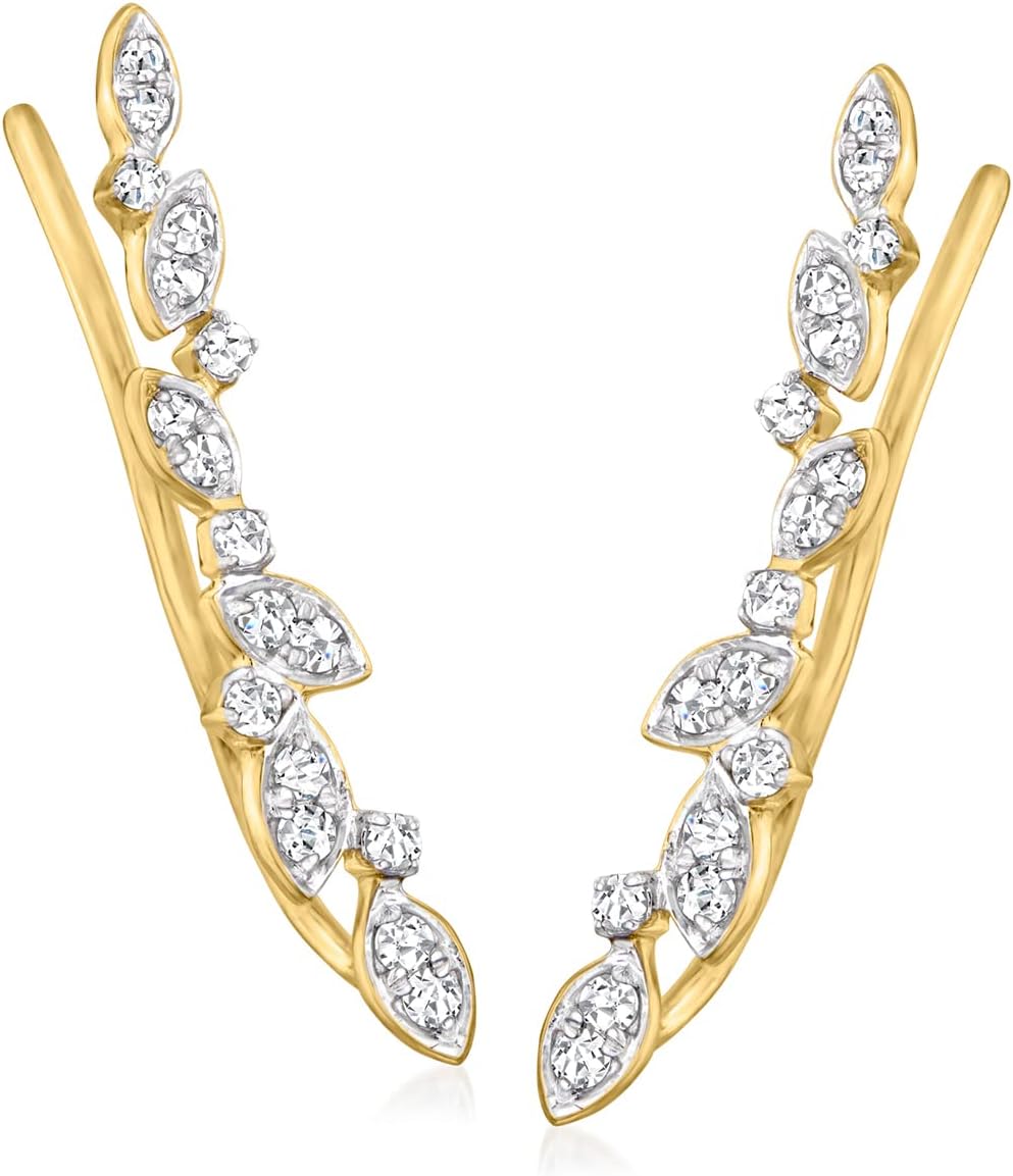 Pure Collection by Ross-Simons 0.20 ct. t.w. Diamond Leaves Ear Climbers in 14kt Yellow Gold