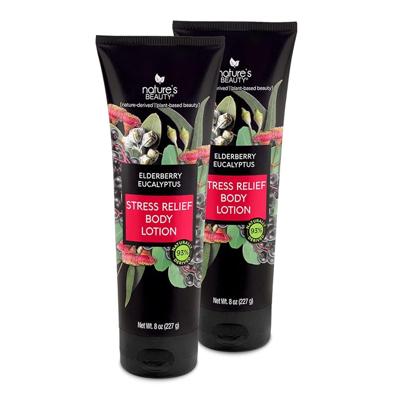 Loção corporal Nature's Beauty Elderberry Eucalyptus com manteiga de karité, óleo de abacate e óleo de amêndoas doces — Pacote com 2, 237 mL cada