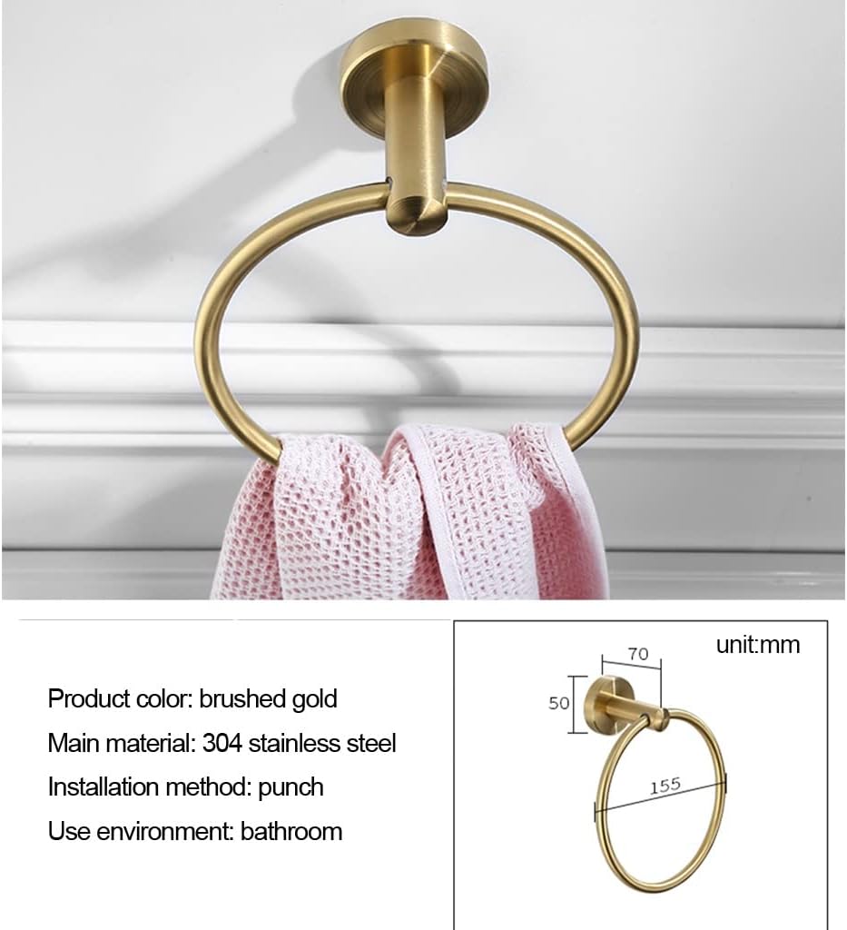 LSLYTQ Bathroom Hardware Brushed Gold Towel Ring, Hanging Towel Hanger Hand Towel Ring, Wall Mounted