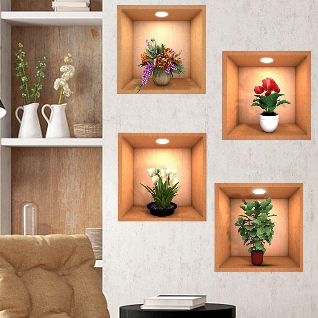SMARAN 4 Pieces 3D Beautiful Decal Flower Pot Design Wall Sticker 30Cm X 30Cm for Home Living Room Bedroom Multi Colour (B0CKTDPN9V) Amazon Price History, Amazon Price Tracker