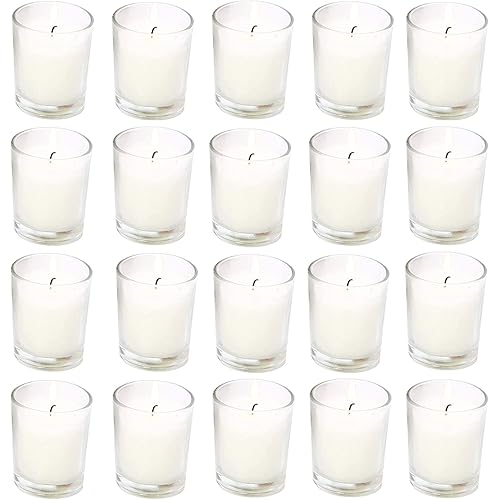 20 Pack Warm White Unscented Clear Glass Filled Votive Candles. Hand Poured Wax Candle Ideal Gifts for Aromatherapy Spa Weddings Birthdays Holidays Party (Warm White)