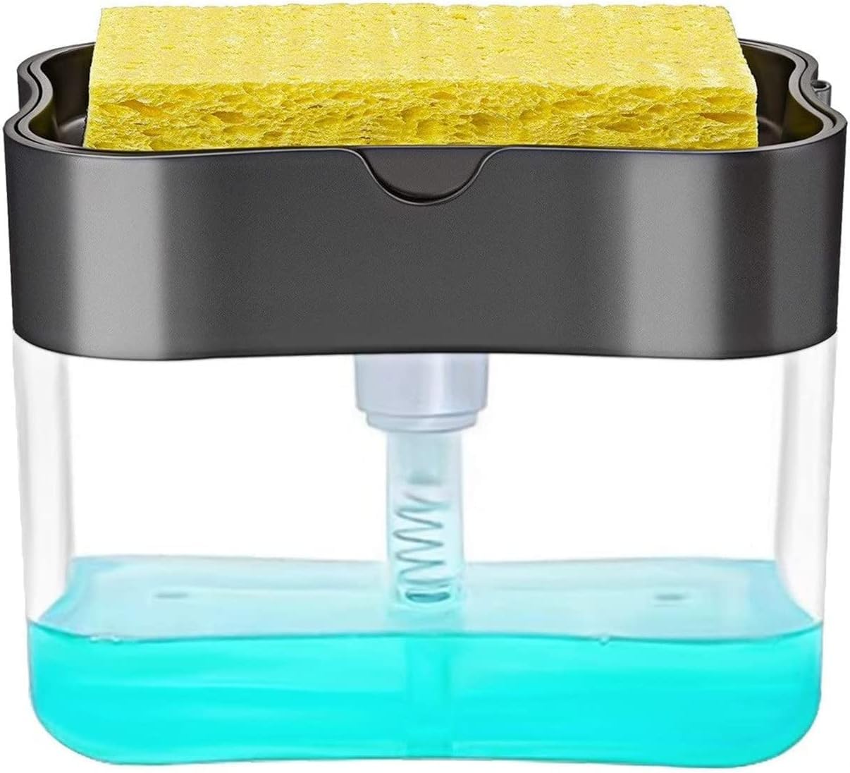 Mcmola 2 In 1 Sponge Rack Shelf Soap Detergent Dispenser Pump, Large Capacity With Sponge, 1 Hand Operation,Affordable, Gray