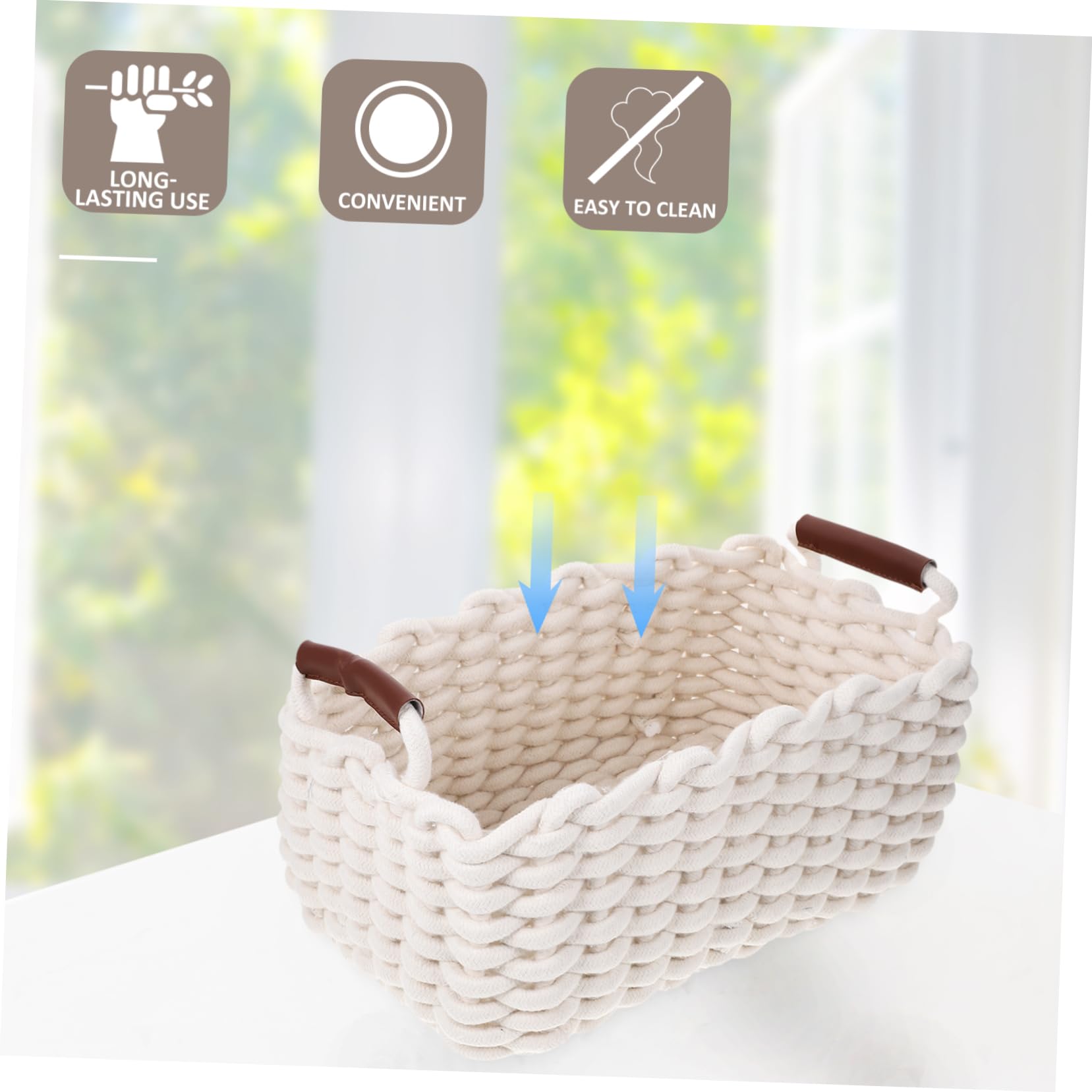 Zerodeko Dirty Clothes Storage Baskets Storage Bins Basket with Lid Laundry Basket Storage Shelf Storage Shelves Storage Baskets for Shelves Decor Hamper Round Basket Cotton Rope Key
