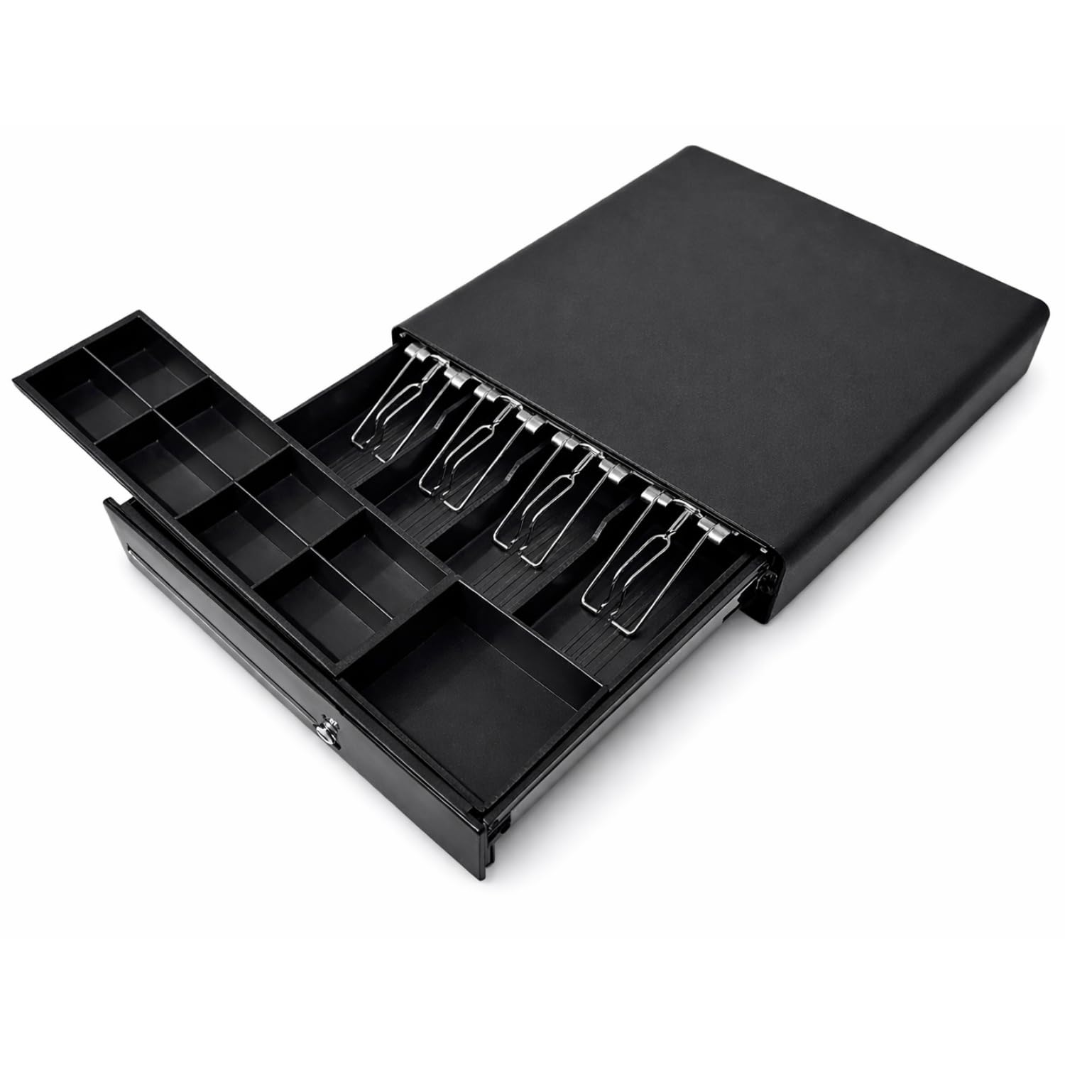 Cassetto per cassa 40 cm per registratore di cassa – 4 scomparti banconote – 8 scomparti pezzi – RJ11/RJ12 – nero