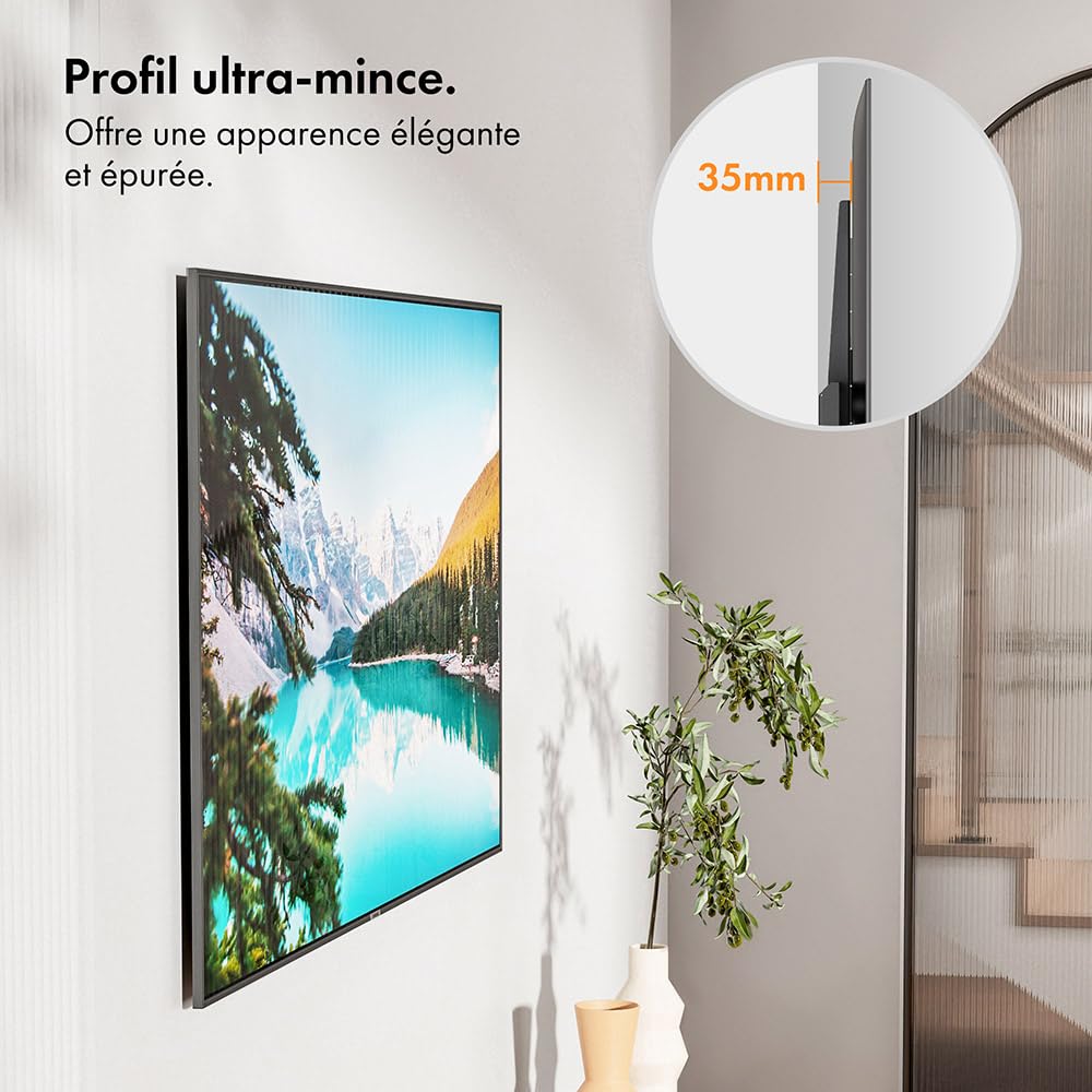Vonhaus Support TV Mural pour Écrans 60-120 pounces, Ultra-Fin avec Niveau à Bulle, Fixation TV Murale Plate, Capacité 120kg, VESA Max : 900x600mm