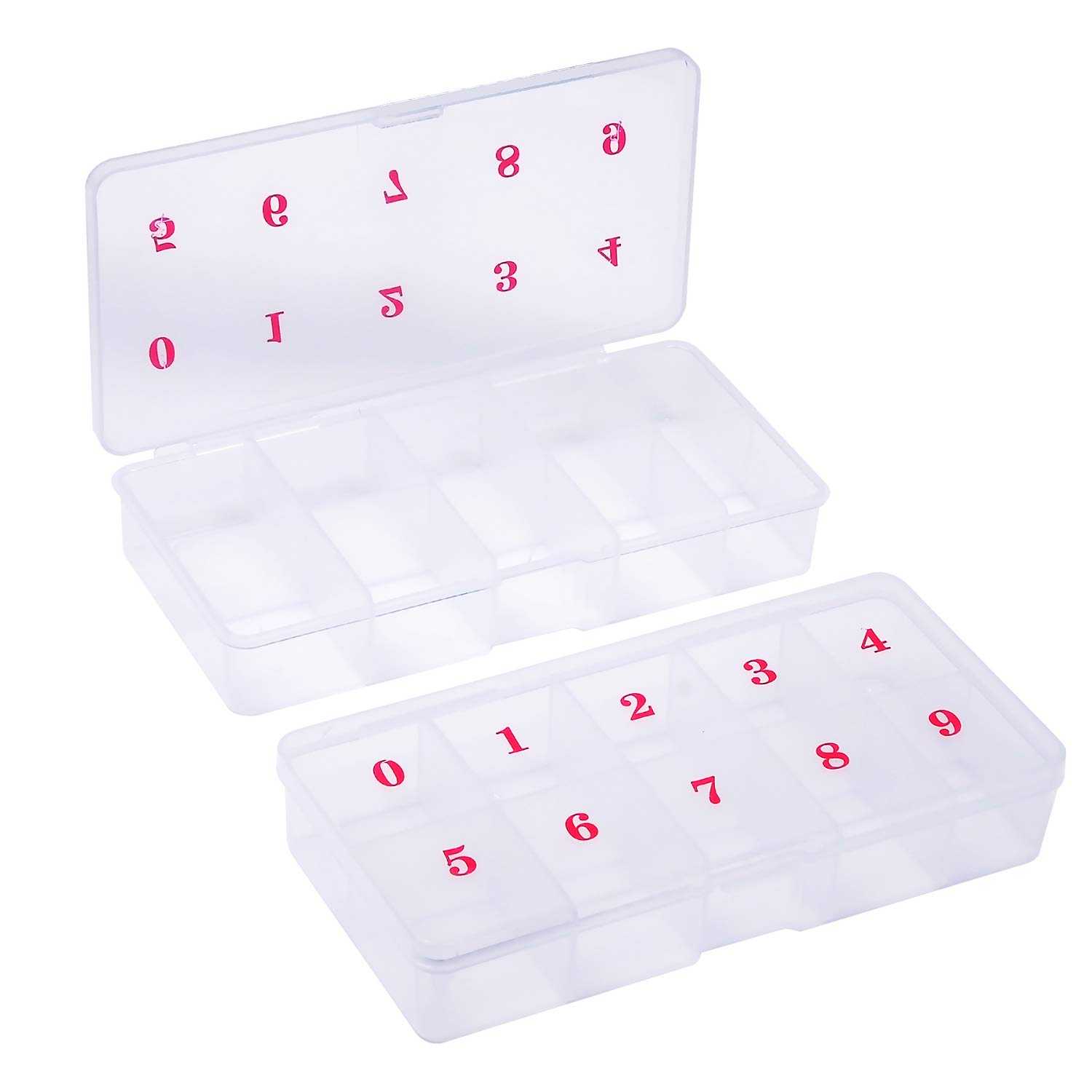 Aovna Clear 2 Pack 10 Spaces Compartments False Nail Art Tips Storage Box Nail Tips Container Plastic Nail Art Storage Box