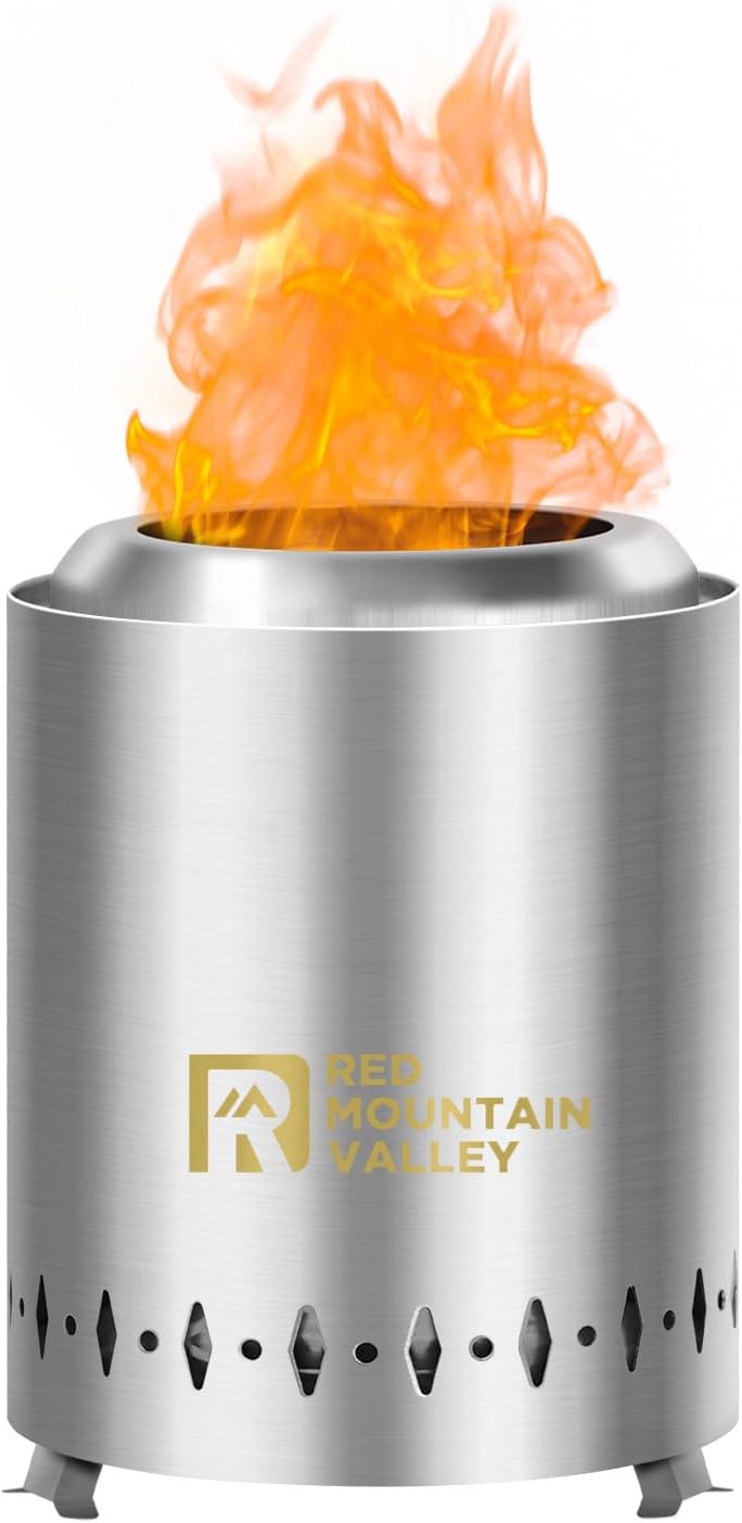 Red Mountain Valley Smokeless Tabletop Fire Pit with Stand, Portable Mini Low Smoke Camping