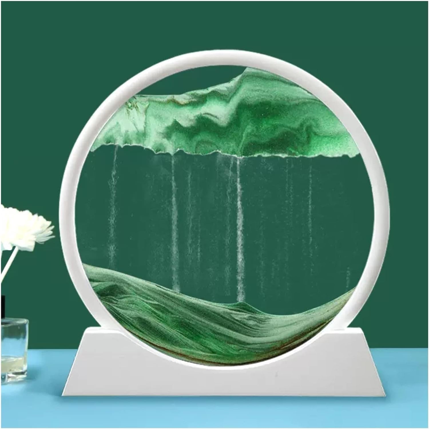 Ruchomy piasek Art ozdoba na biurko, ozdoba do malowania ruchomymi piaskami 3D ruchomy piasek Art Picture Decor, głębinowy piaskowiec płynny ruch, okrągłe szkło, mobilne malowanie piaskiem Relaksujące