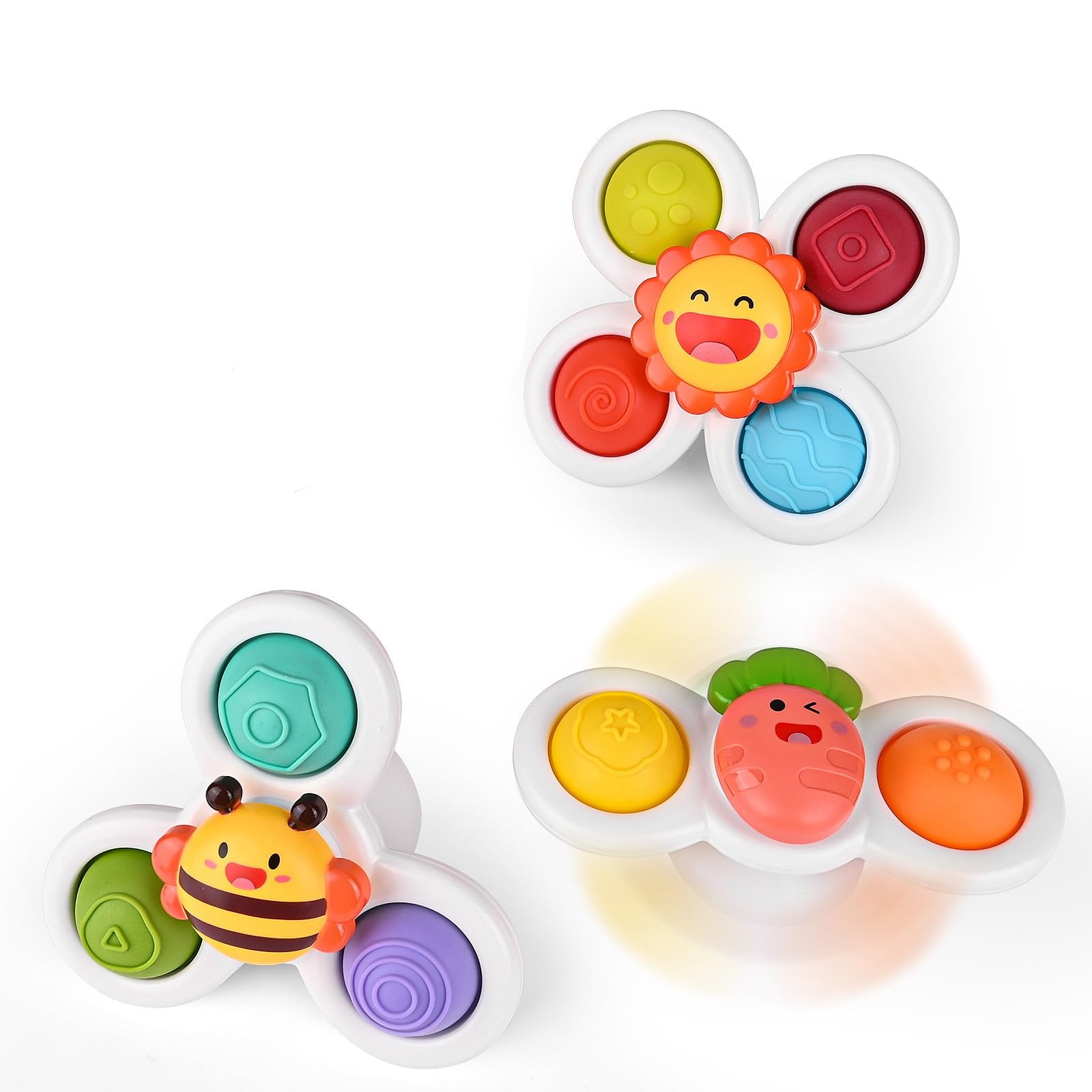 Juguete Giratorie, Euakee 3 Piezas Juguetes Baño Bebe con Ventosa Zanahoria Abeja Sol Juguete de Baño Giretorio con Ventosa Sonajero Juguetes Bañera Juguetes Sensoriales para Bebés Niñas Niños