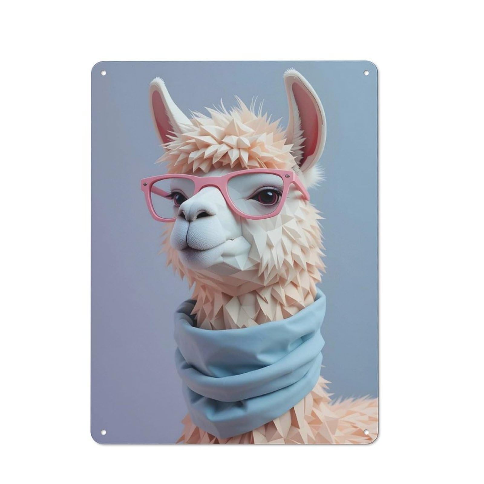 Junmoney Style-10 Tin Wall Plaque 40X30cm With Minimalist Polygonal Llama With Glasses And Scarf For Guest Room Or Hallway, For Garage, Workshop And Man Cave Decoration