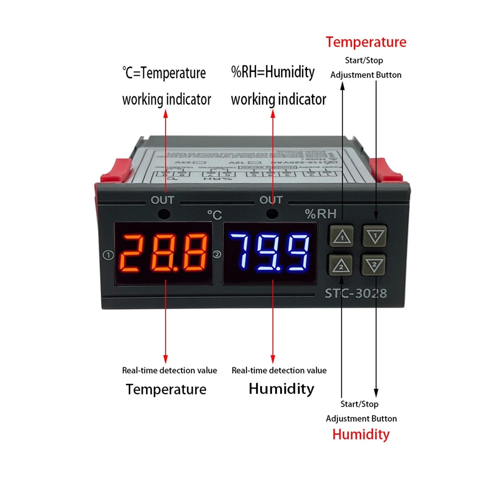temperaturregler Dual Digital Thermostat Temperatur Feuchtigkeit Control STC-3028 Thermometer Hygrometer Inkubator Controller AC 220V DC 12V 24V(DC 24V)