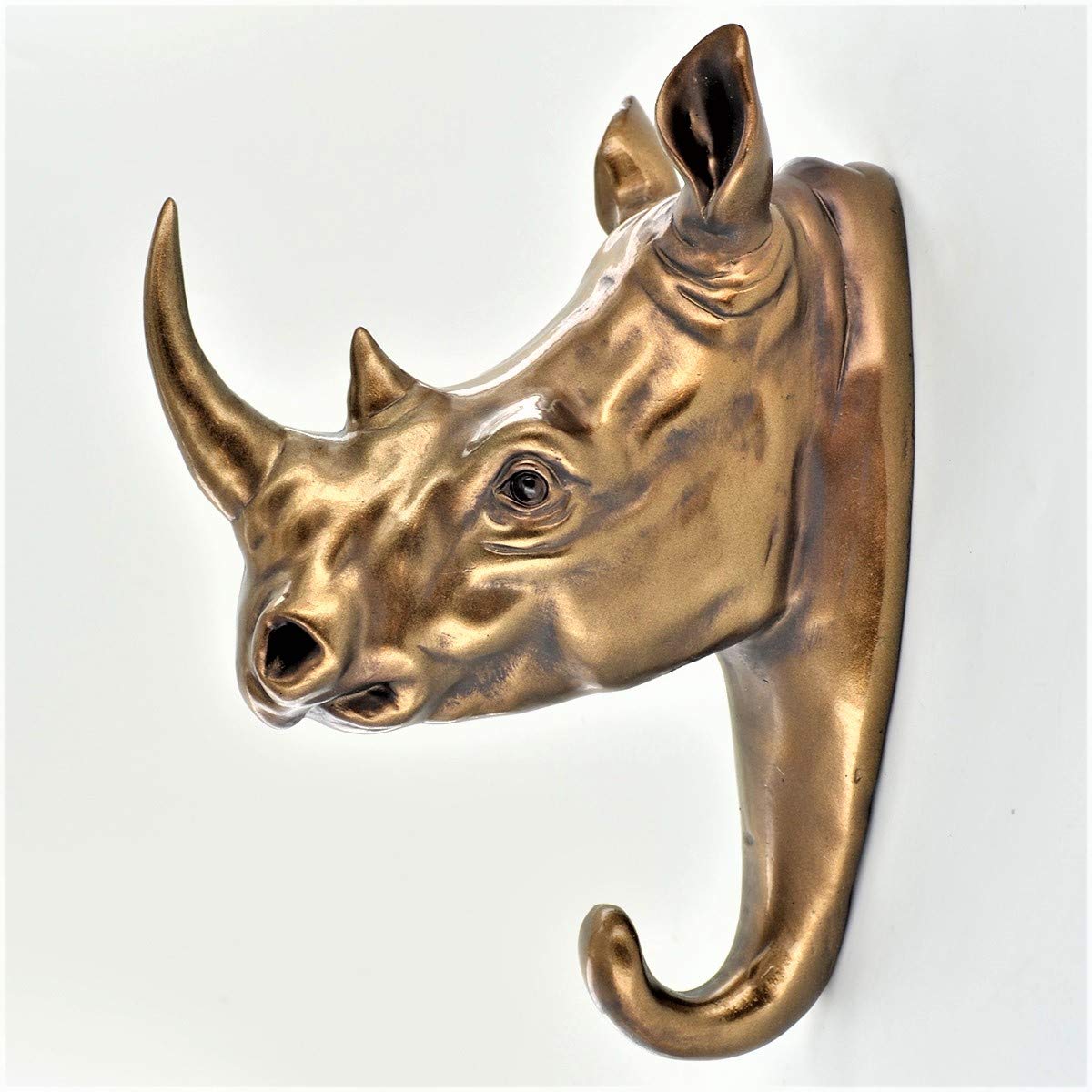 Seven Secrets Gallery Rhinoceros Head Wall Hook Sculpture African Rhino Ornament Antique Bronze Finish Plaque | Large 7.1/2” H | 39401