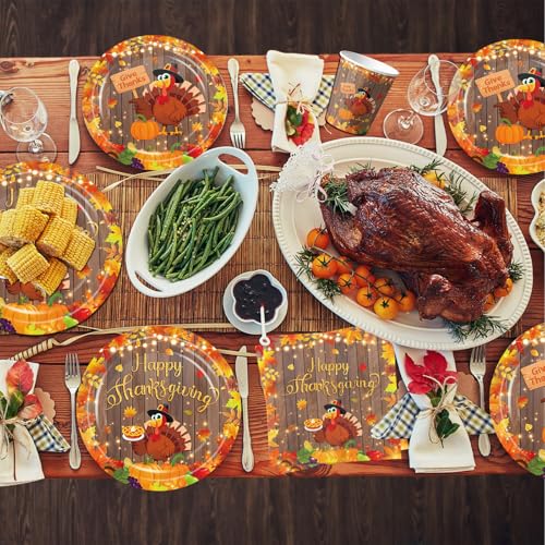 Thanksgiving Paper Plates and Napkins Sets, Thanksgiving Dinnerware Sets with Plates Napkins Cups Forks and Knives Fall Tableware with Turkey Pumpkins Give Thanks Decor for Autumn Harvest, Serve 24 - Image 5