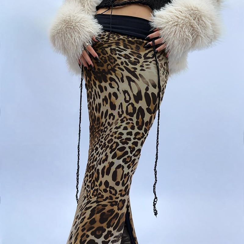 Leopard Print Skirt Cheetah Print Long Skirts for Women Trendy Y2k Summer Skirts Maxi Skirt - Image 2