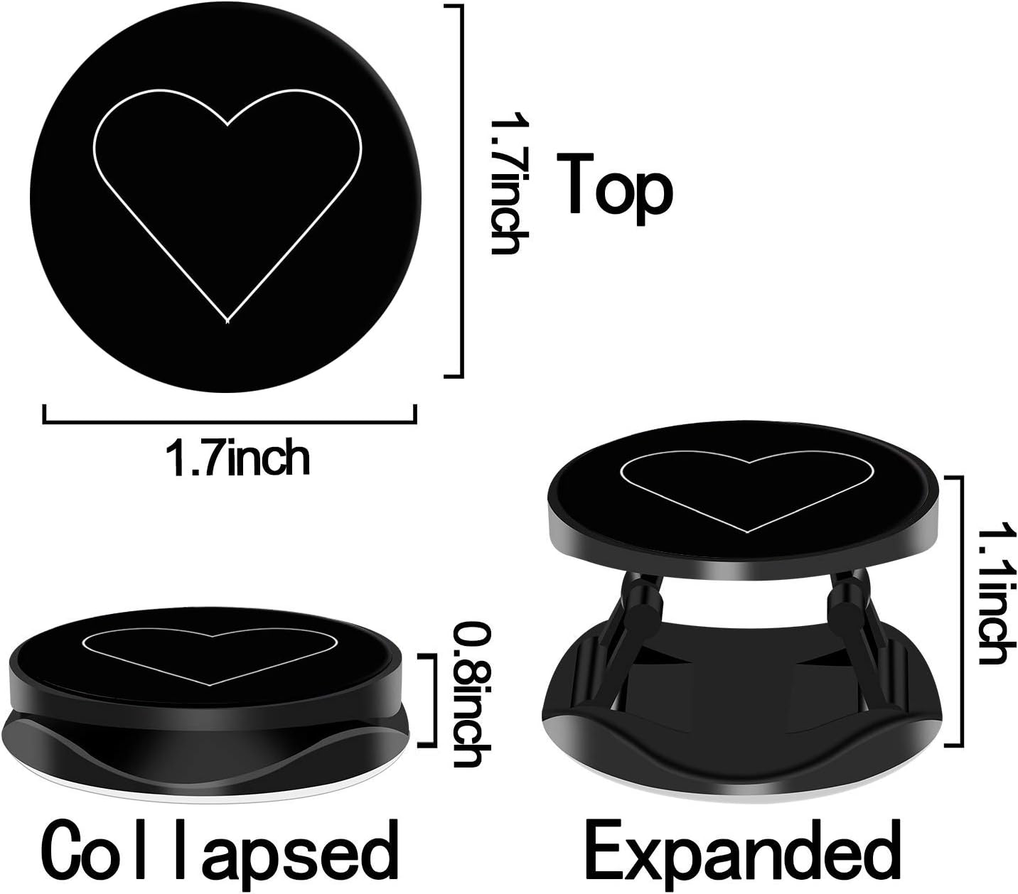 Multi-Function Mounts and Stands, Expanding Stand Grip Mount Socket for Smartphones, Tablets and Phone, Multifunctional Mobile Phone Folding Stand - White Heart Black
