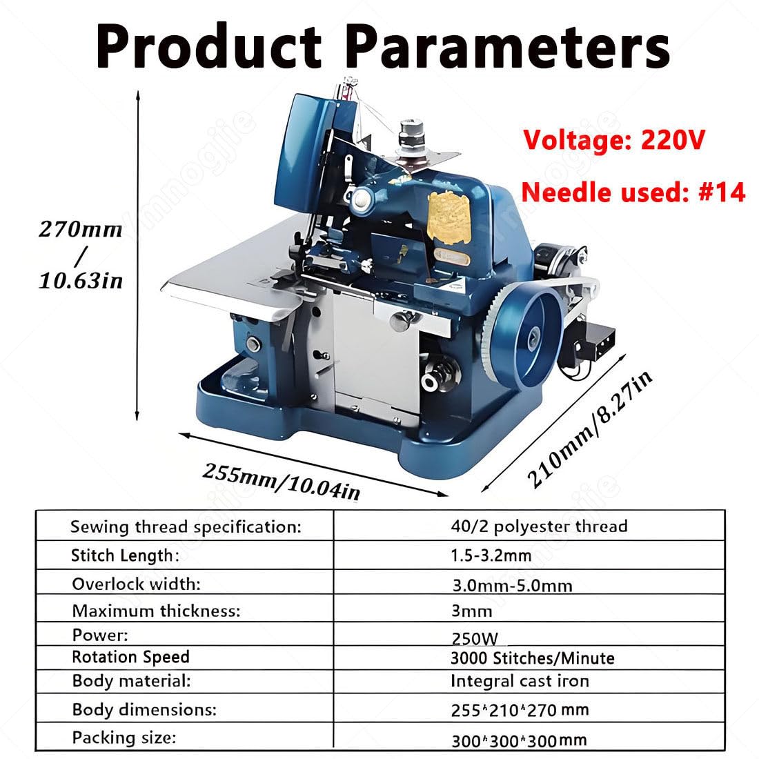 Elektryczna Maszyna Szycia Overlock 250W,3000 ściegów Na Minutę,Metalowa Rama,3 Nitkowy Profesjonalny Overlock Bawełny,Dzianin I Wielu Materiałów Green