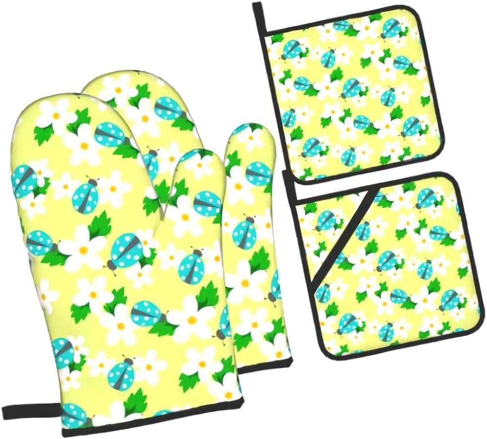 Oven Mitts and Pot Holders Set 4pc Thicken Heat-Resistant Gloves and for Baking Cooking
