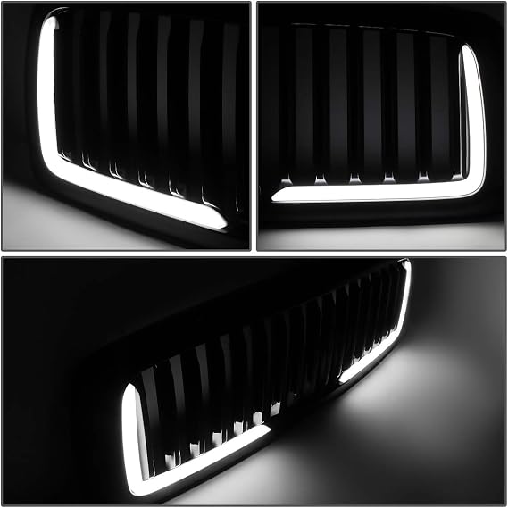 Auto Dynasty Front Grill with LED for 2002-2005 Dodge Ram 1500 2500 3500 | Front Grille for 02 03 04 05 Dodge Ram 1500 2500 3500, Vertical Style with LED Daytime Running Lights, Matte Black