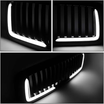 Auto Dynasty Front Grill with LED for 2002-2005 Dodge Ram 1500 2500 3500 | Front Grille for 02 03 04 05 Dodge Ram 1500 2500 3500, Vertical Style with LED Daytime Running Lights, Matte Black