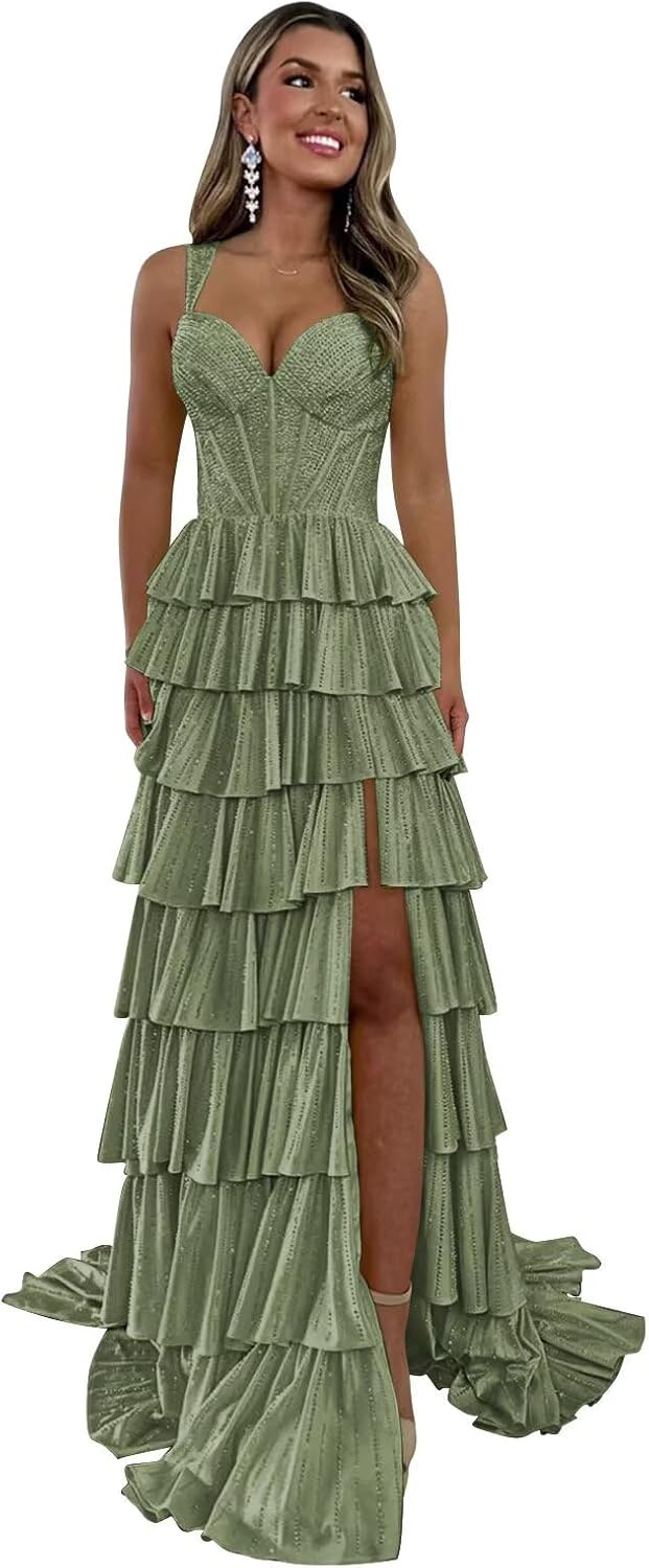 Sonlay Satin Layered Prom Dresses for Women 2026 Sweetheart Evening Gown with Slit Long Formal Dress