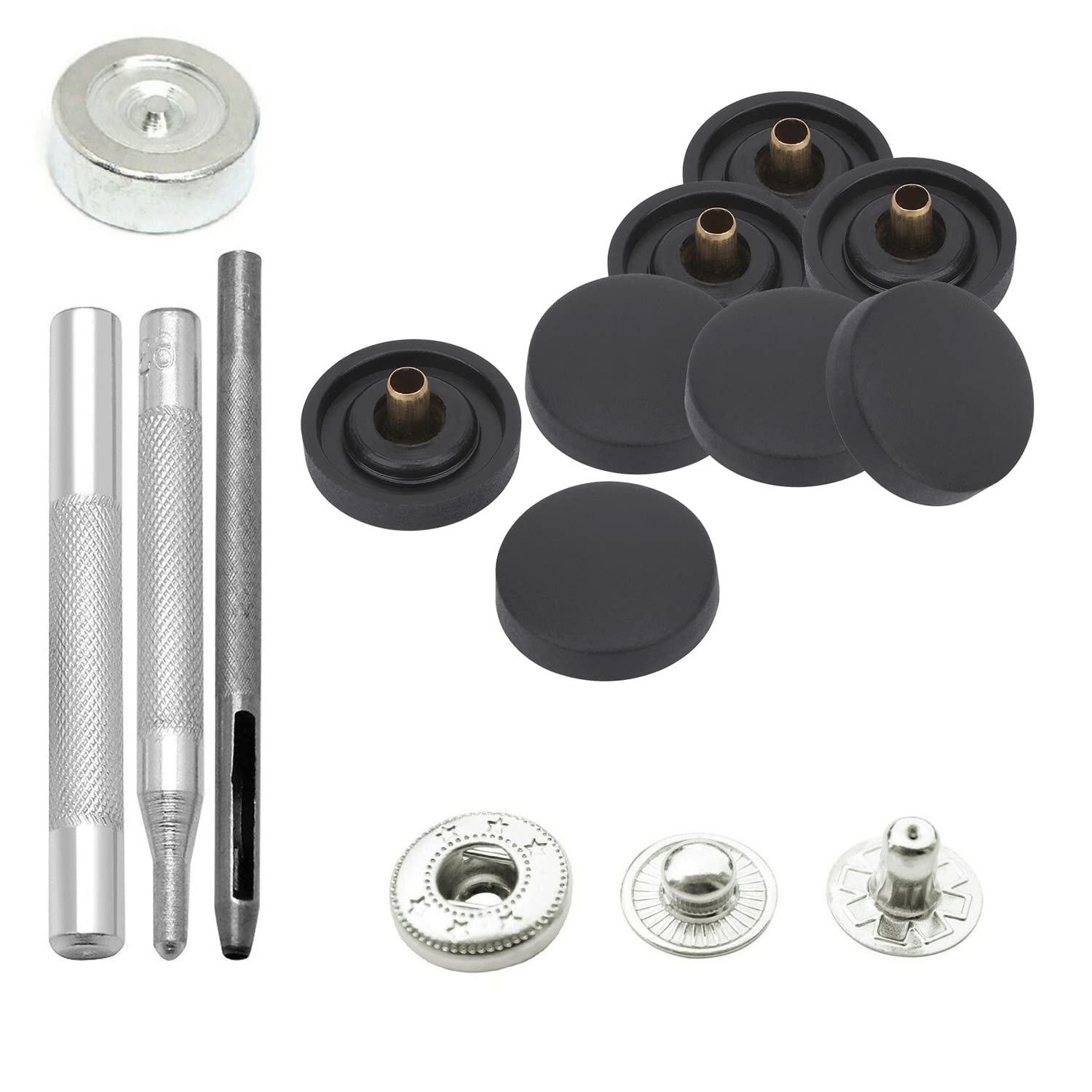 Boutons-pression à ressort en S 15 mm pour vêtements avec outils de fixation lot 100