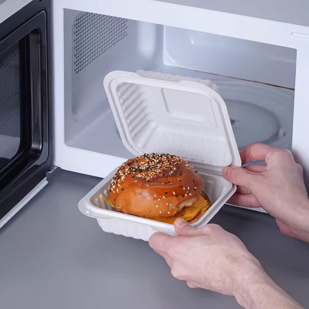 7"×7" 3-Compartment- 150 Pack Plastic Clamshell Take Out Food Containers Heavy-Duty Togo Disposable Lunch Box With Secure Snap Hinged Lid Meal Prep for Parties Restaurants