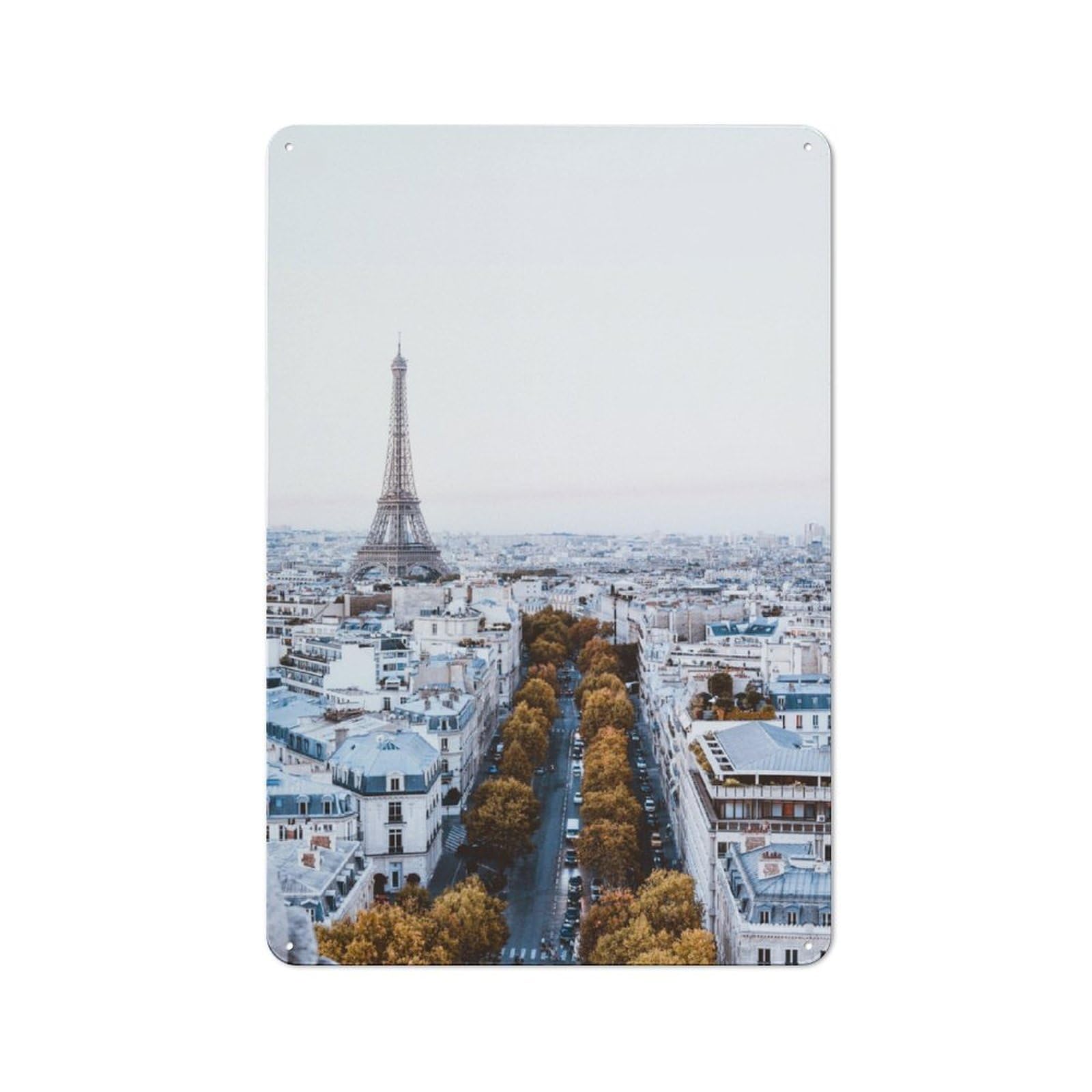 Junmoney Paris Skyline With Eiffel Tower For Garden Room Or Summerhouse, Retro Metal Sign 30X20cm, For Metal Sign Collectors, For Vintage Wall Decor Fans