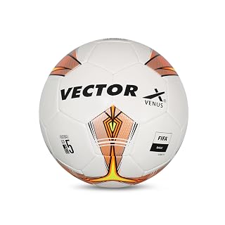 Vector X 32 Panel Venus TPU Machine Stitched FIFA Approved Indoor/Outdoor Water-Resistant Futsal Football with Butyl Bladder, White-Orange, Size 5, Suitable for Match and Training for Adults 15+ Years