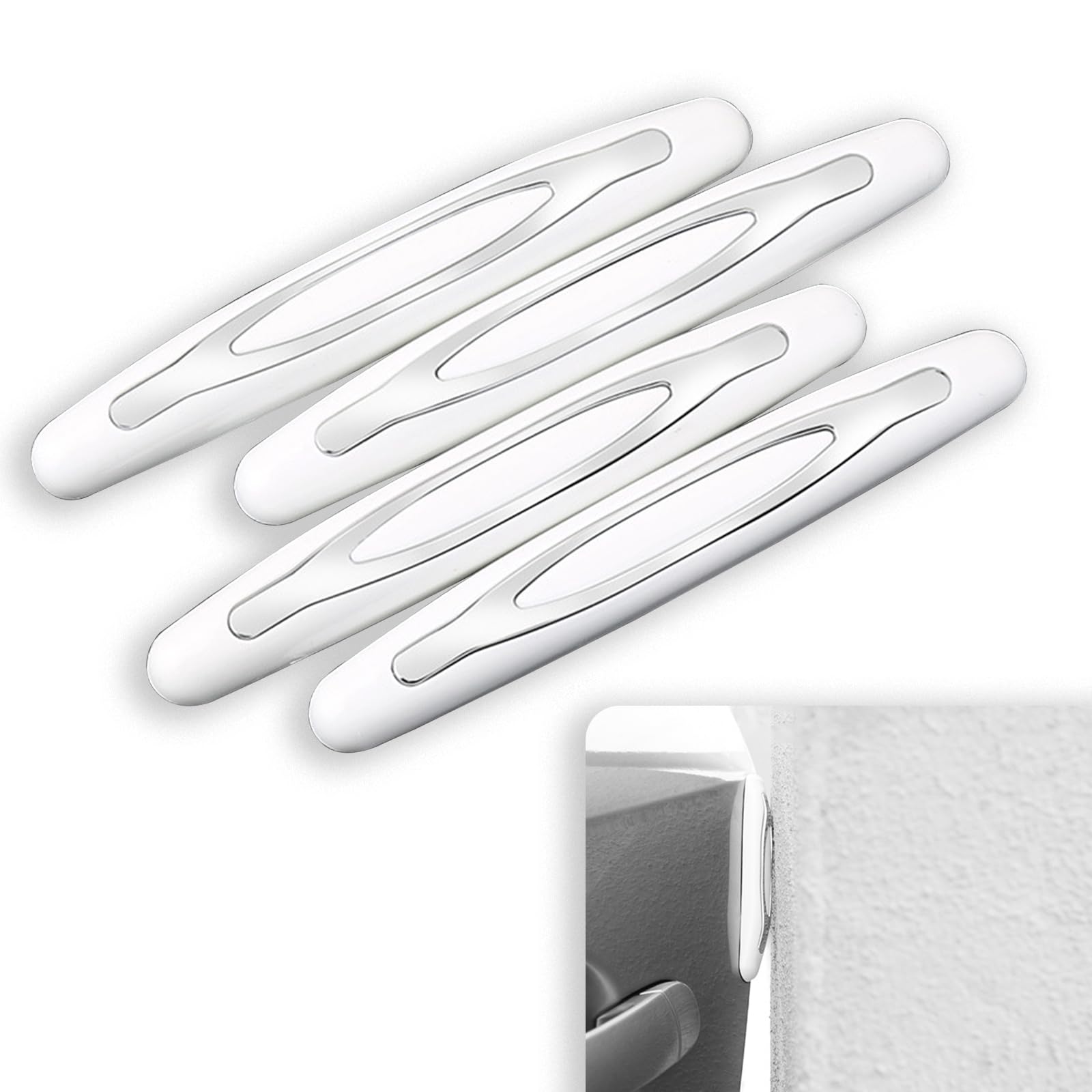 4 PCS Car Door Edge Protector Set, 4.48" x 0.47" x 0.39" PVC Rubber Thickened Rearview Mirror Bumper, 3M Strong Adhesive Mounting Accessories, Compatible with Most Cars, SUVs (White)