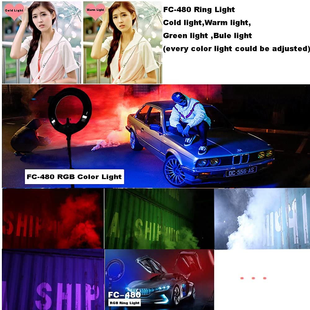 Luce ad anello a LED da 18", 48 W, dimmerabile, con telecomando e controllo app, temperatura di colore 2800 K-9990 K, RGB+W CRI≥95A, per streaming live, trucco, fotografia, produzione video (senza