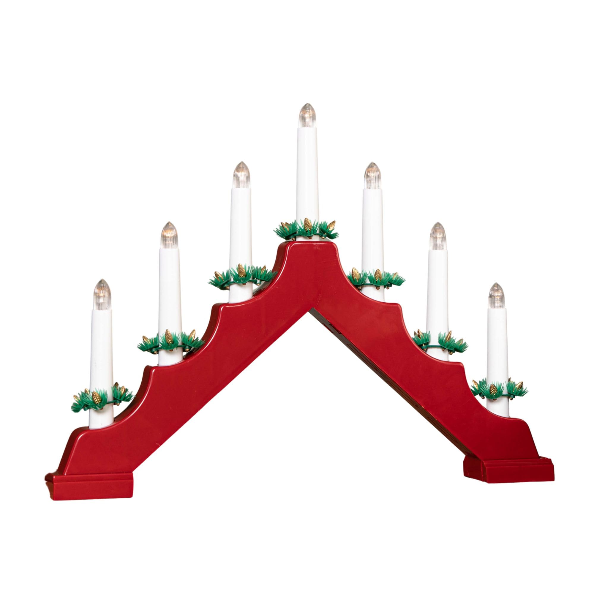 Rackhams Light/Red/White 41Cm Battery Operated Up Christmas Candle Bridge With 7 Warm Leds