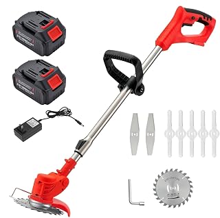Cordless Grass Cutter Machine for Garden & Wireless Brush Cutter Machine with 2 Batteries, 3 Types Blades for Yard and Garden