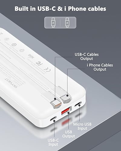 Miniatura 2 de Cargador portátil, banco de energía de 10000 mAh con 2 cables integrados, carga rápida de 22.5 W con pantalla, paquete de batería de viaje para