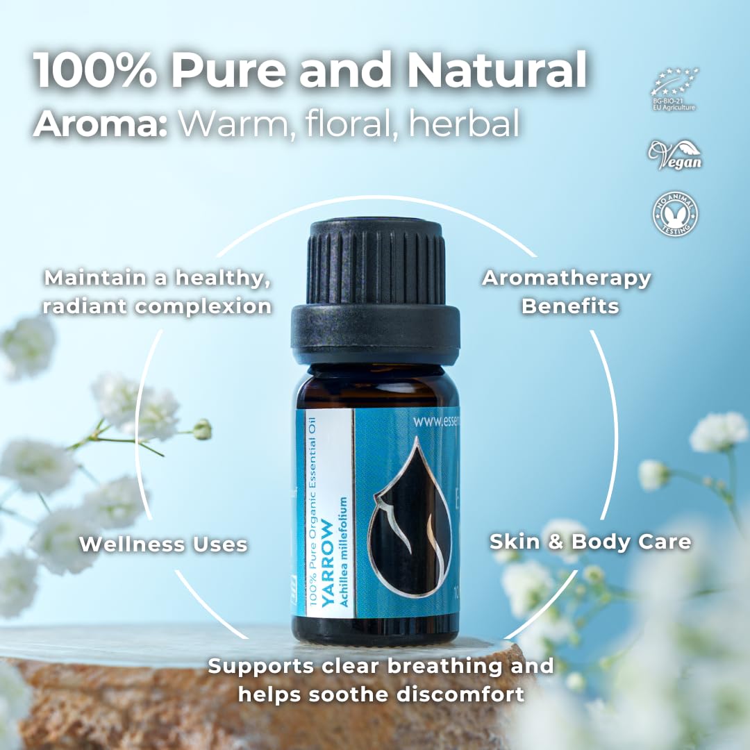 Essences Bulgaria BIO Schafgarbe Ätherisches Öl 5ml | Achillea millefolium | 100% Naturrein | Unverdünnt | BIO-zertifiziert | Spitzenqualität aus Familienbetrieb | Ohne Gentechnik | Vegan