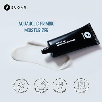 SUGAR Cosmetics Aquaholic 2 in 1 مرطب تمهيدي غير دهني خفيف الوزن 30 مل (عبوة من 1) أبيض