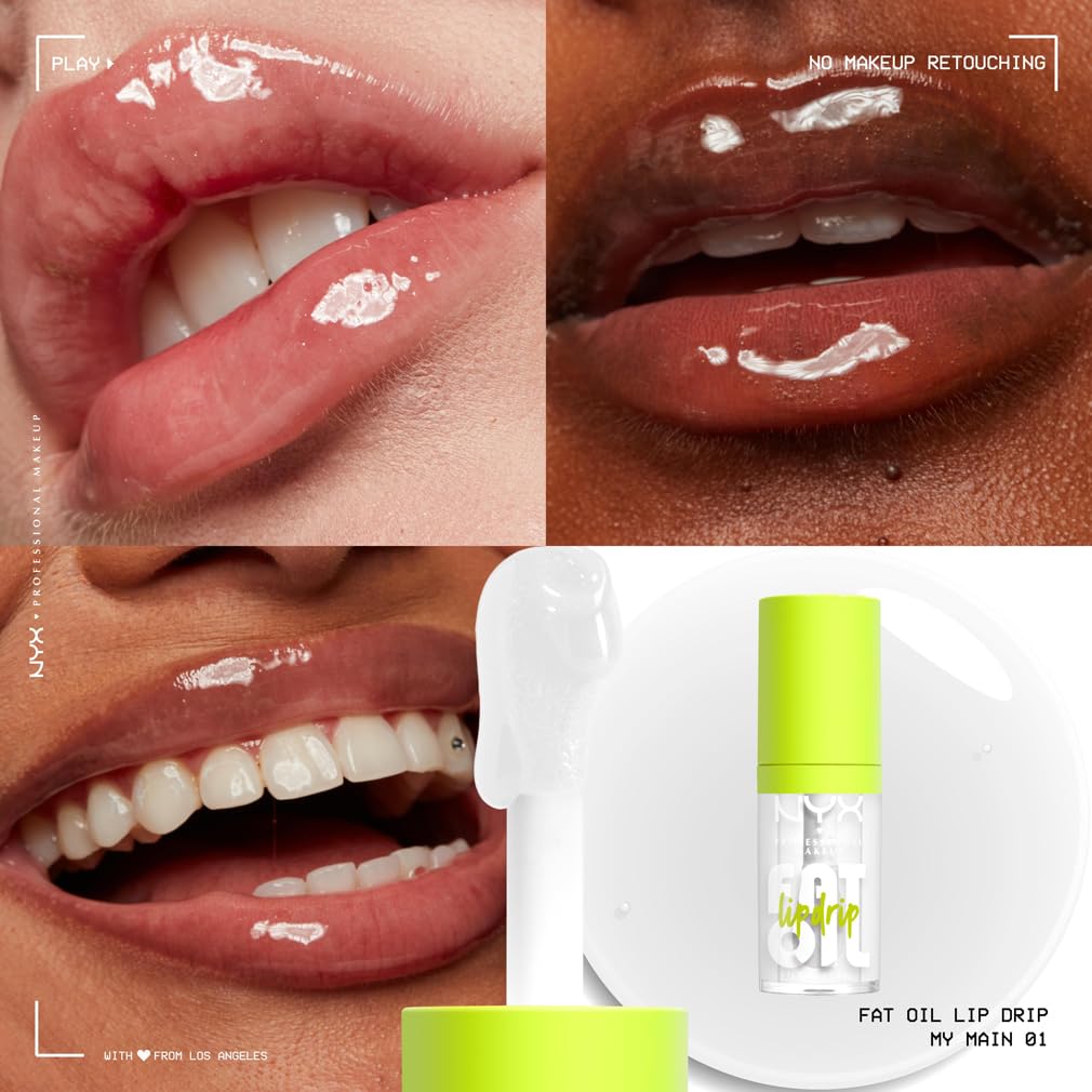 NYX Professional Makeup, Coffret de 4 Huiles à Lèvres Teintées Hydratantes, Formule Vegan, Applicateur Extra-Large, Teintes : My Main (O1) + Missed Call (02) + Newsfeed (05) + Status Update (08)
