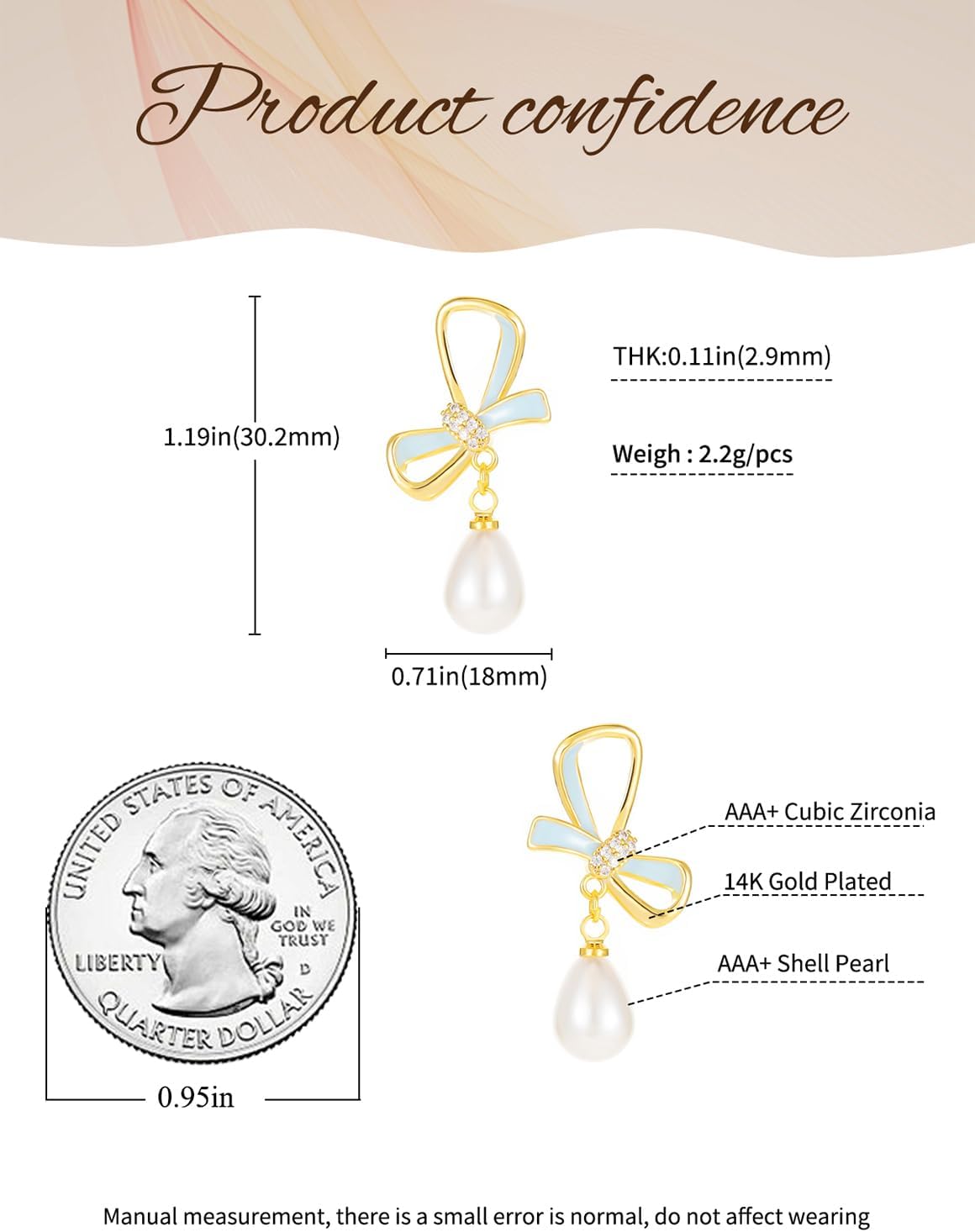 14K Gold Plated Pearl Dangle Earrings for Women Jewelry - Image 3