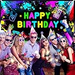 Neon Birthday Banner 6x3.6 ft Glow in The Dark Backdrop Neon Birthday Party Decorations Glow Photography Background Photo Booth Props - Image 5
