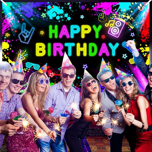 Lecheme Neon Birthday Backdrop 7x5 ft Glow in The Dark Banner Neon Birthday Party Decorations Glow Photography Background Photo Booth Props by Lecheme - Image 6