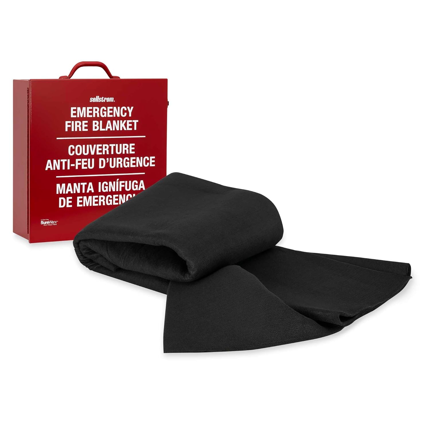 Sellstrom SoftShield Fire Blanket - Carbon Fiber Felt - High Temperature Resistant - 5’ x 6’ - Includes Red Steel Storage Cabinet