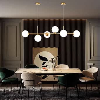 Nordic Modern Gold Linear Long Light Globe Chandelier, E27 Brass Finish ...