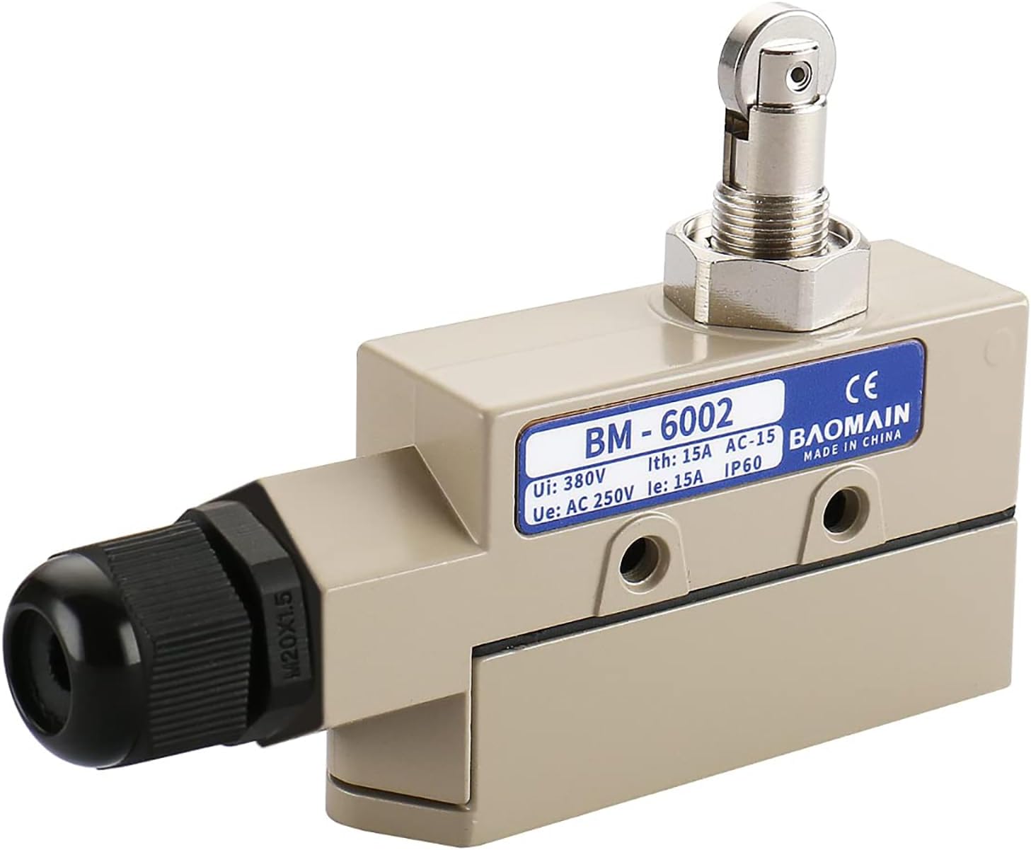 BAOMAIN Limit Switch, BM-6002 Sealed TZ-6002 Parallel Roller Plunger Type, 15A 250VAC High Load, IP65 Waterproof & CE Certified, Ideal OEM Replacement for Air Curtains and Industrial Roll-up Doors