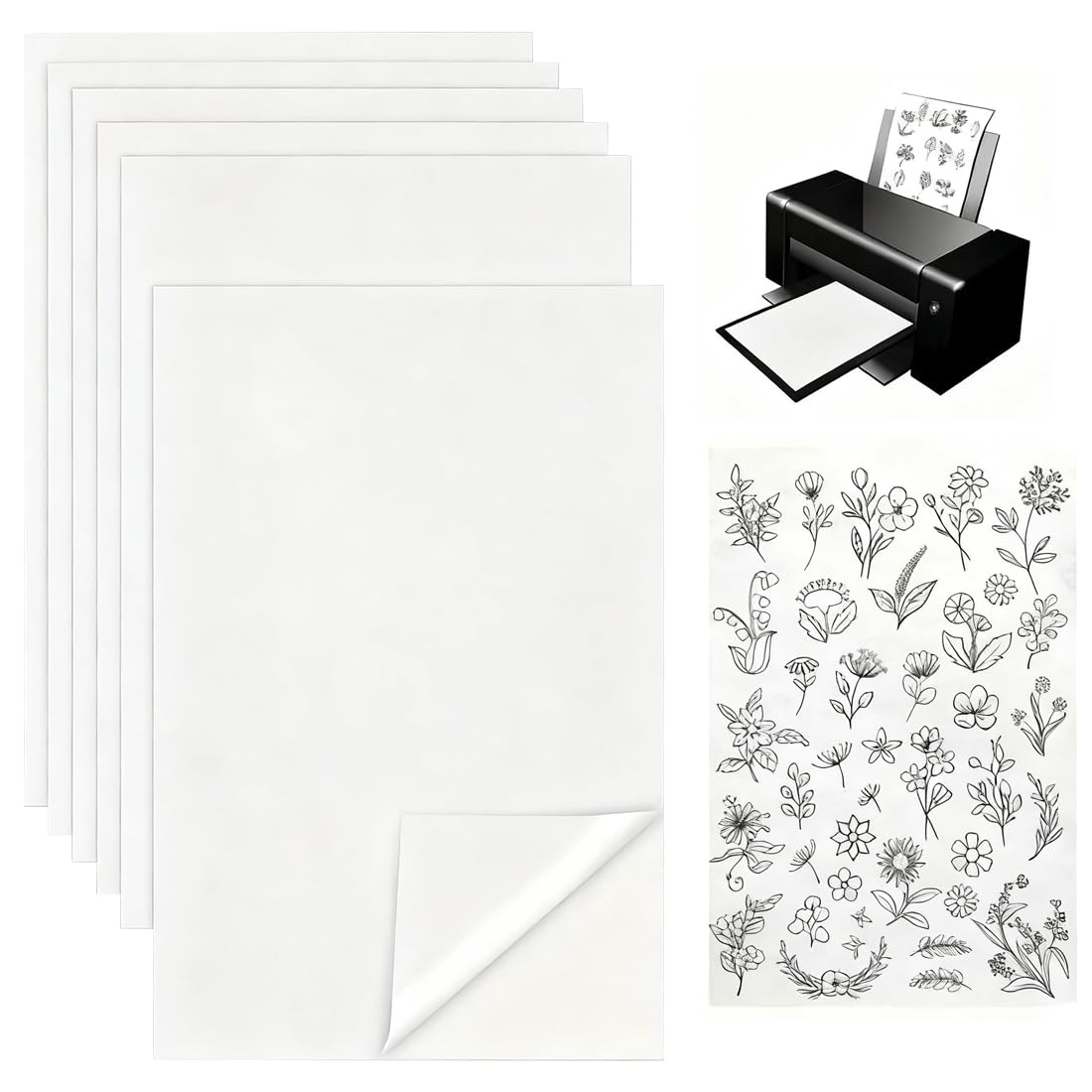 6 Pezzi Stabilizzatore da Ricamo Autoadesivo Idrosolubile Carta da Ricamo Stampabile, Adatto Stampare o Disegnare Modelli, Ricamo a Mano e a Macchina