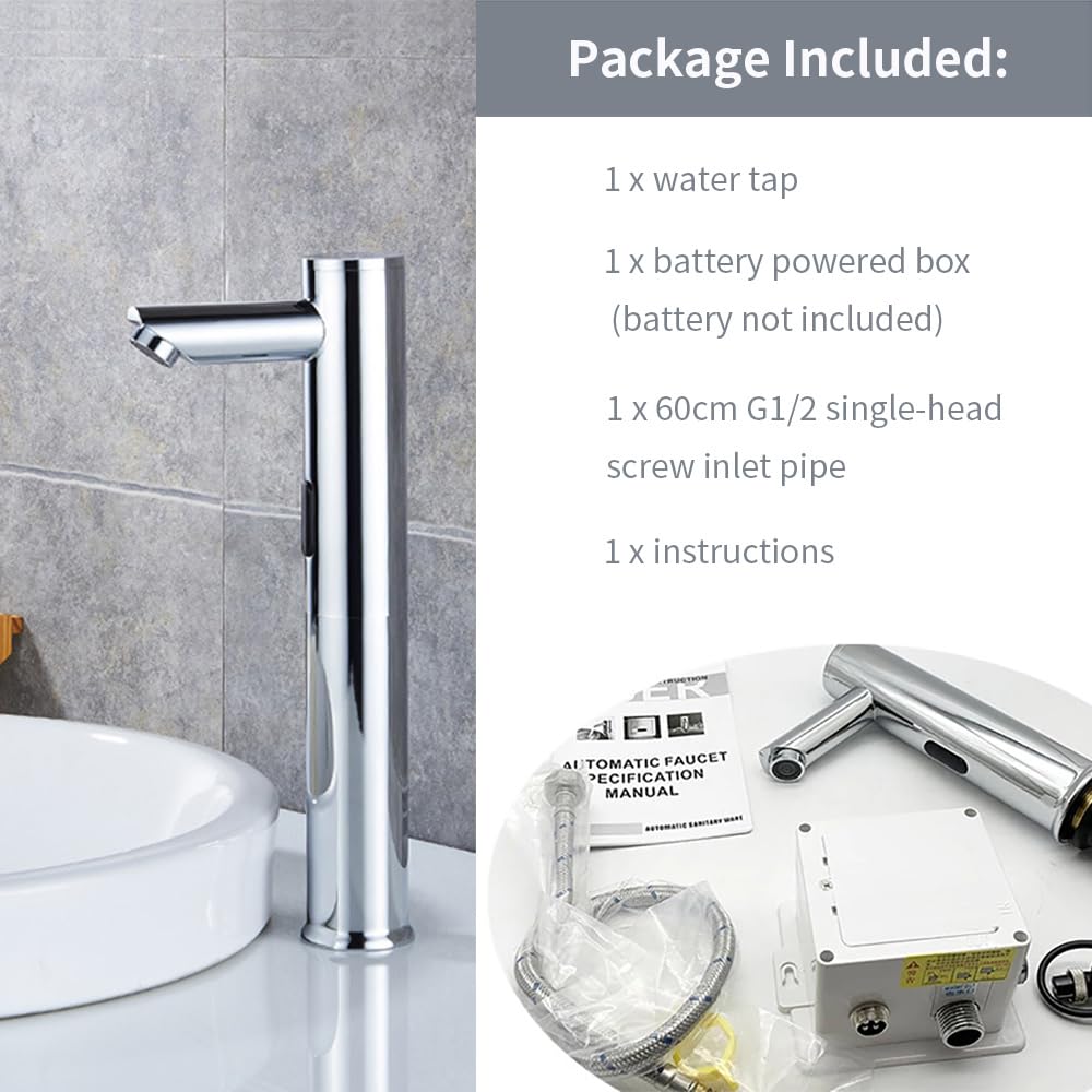 ENCOFT Rubinetto Acqua Fredda Automatico con Sensore ad Infrarossi, Rubinetto per Lavabo Lavandino Bacino Bagno Rubinetto Touchless (Verticale-20cm)